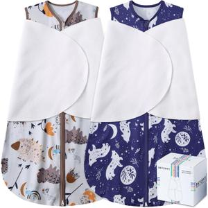 Newborn Sleep Sack Baby Swaddle,3-Way Adjustable Wearable Blanket,100% Rayon Cotton Swaddling Sleeping BagTOG 0.5 (Fox & Dinosaurs, 0-3 Months)