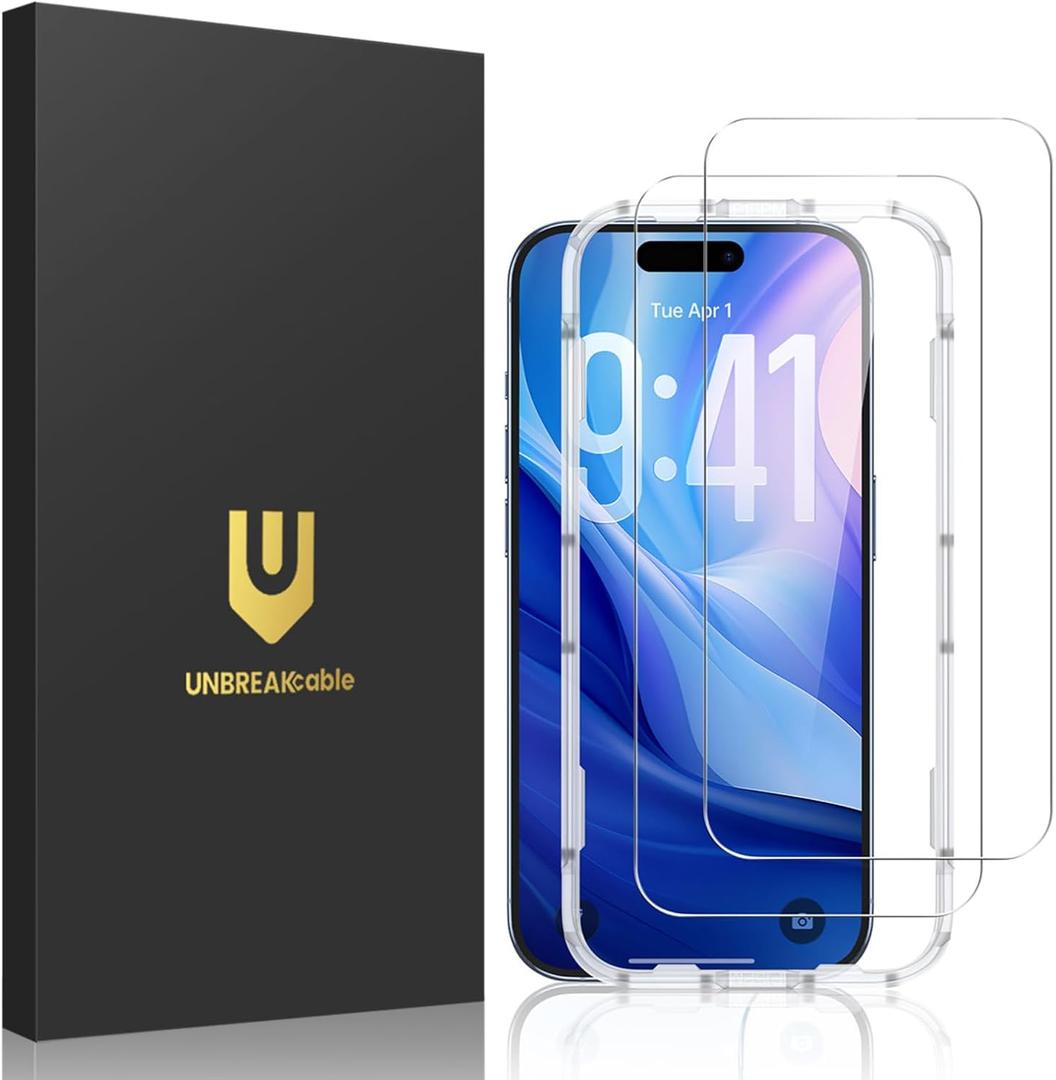 UNBREAKcable 2-Pack Screen Protector for iPhone 17 Air, Military-Grade Shatterproof Tempered Glass [9H+ Hardness] [Easy Installation Frame] [99.99% HD Clear] for Apple iPhone Air