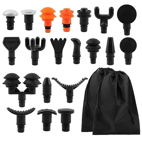 Massage Gu-n Attachments, 20pcs Relaxation Massager Heads with 2pcs Drawstring Bag Different Massager Heads to Meet Different Needs for Deep Tissue Percussion Plug and Play(Black)