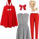 Who Lou Costume for Women 5 Pcs Red Christmas Costumes Outfit Adult with Blonde Wig Xmas Halloween Cosplay Holiday