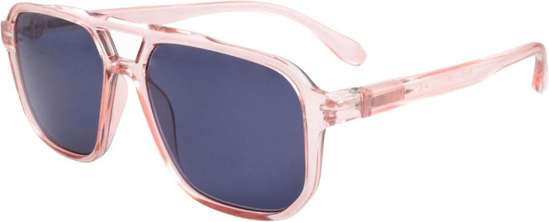 Square Reader Sunglasses for Men Women Double Bridge Pilot Full Lens Sun Reading Glasses UV400 Outdoor Driving, Clear Pink Frame + Grey Lens, +3.0