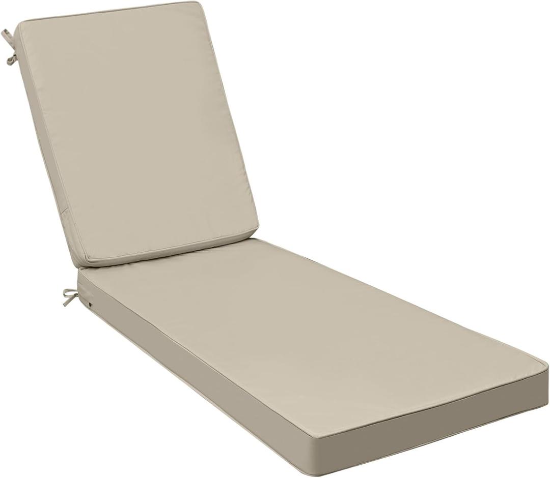 AAAAAcessories Outdoor Chaise Lounge Cushions, 80 x 26 x 3 in, Set of 2 | Patio Furniture Replacement Chair Cushions, Fade-Resistant, Waterproof, Removable Cover with Ties, Khaki Beige
