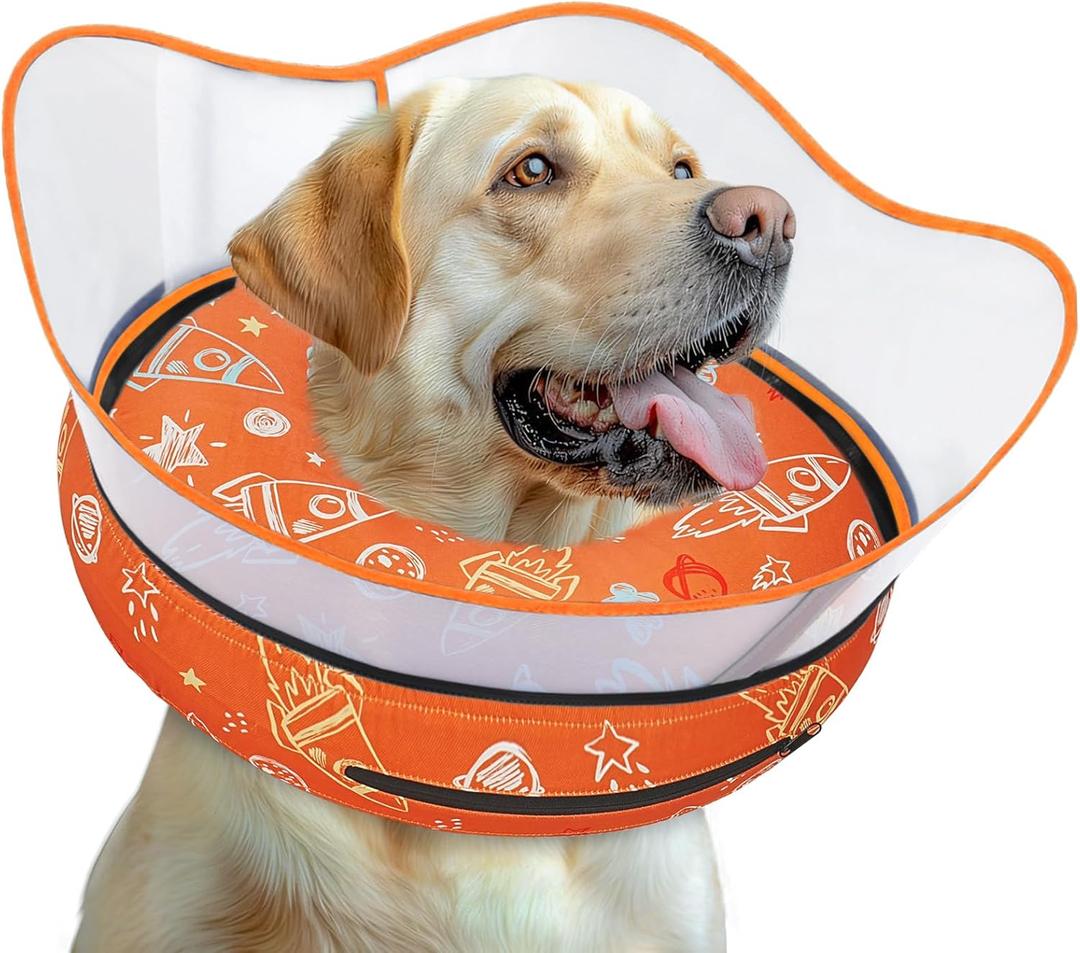 Elevated Inflatable Dog Cone Collar to Stop Licking, Dog Donut Collar After Surgery, Soft Dog Cone Alternative for Small Medium Large Dogs (Neck 12"-16"), Orange