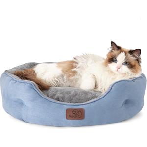 Bedsure Dog Beds for Small Dogs - Round Cat Beds for Indoor Cats, Washable Pet Bed for Puppy and Kitten with Slip-Resistant Bottom, 20 Inches, Allure, (Arctic Blue)