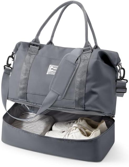 Spirit Travel Duffel - 18x14x8 Inches Weekender Overnight Bag with Shoes Compartment, Trolley Sleeve & Carry On for Airplanes, Sport Tote Gym Bag - Grey (Large)