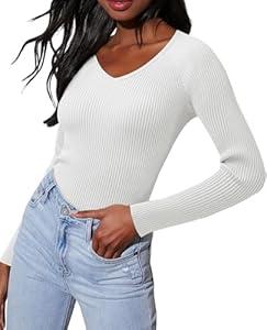 Womens Fashion Sweaters Fall Fashion 2024 Temperament Skinny V-Neck Pullover Cashmere Thin Sweatshirts Wrinkle Free Work Cute Tops Office White, Large