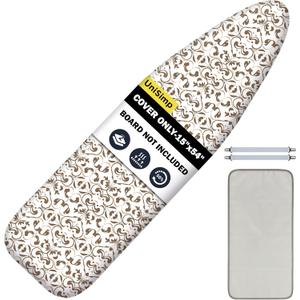 Ironing Board Cover and Pad 15X54 - Extra Thick Natural Cotton, Scorch & Stain-Resistant Padding, Standard Size Iron Board Cover with Metal Fasteners Heavy Duty Elastic Edge, Heatproof (Mocha Scroll)