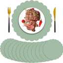 100 Pcs Greenery Paper Placemats 13 Inch Sage Green Disposable Scalloped Place Mats Decorative Round Table Placemats for Birthday Wedding Bridal Shower Baby Shower Banquet Tea Party Supplies