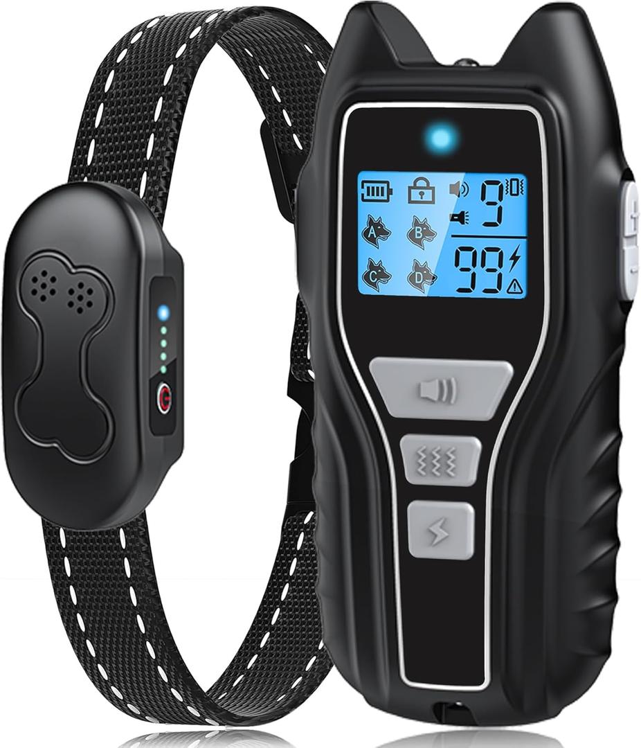 Dog Shock Collar with Remote Control - Rechargeable Dog Training Collar, IPX7 Waterproof E Collar for Dogs with 4 Safe Modes Flashlight Beep Vibration Shock Ideal for All Dog Sizes (8-150lbs) (Black)