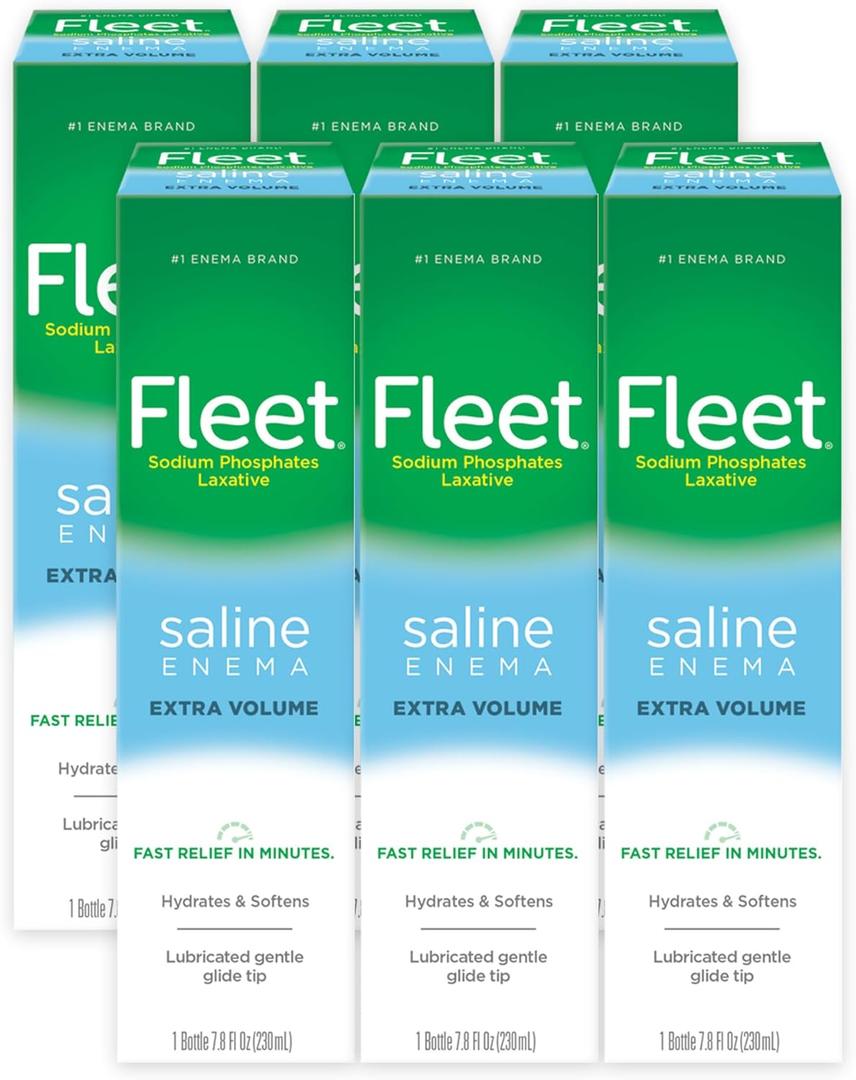 Fleet Laxative Saline Enemas for Constipation Relief for Adults, Extra Volume, 7.8 Fl Oz Each, Pack of 6 Bottles
