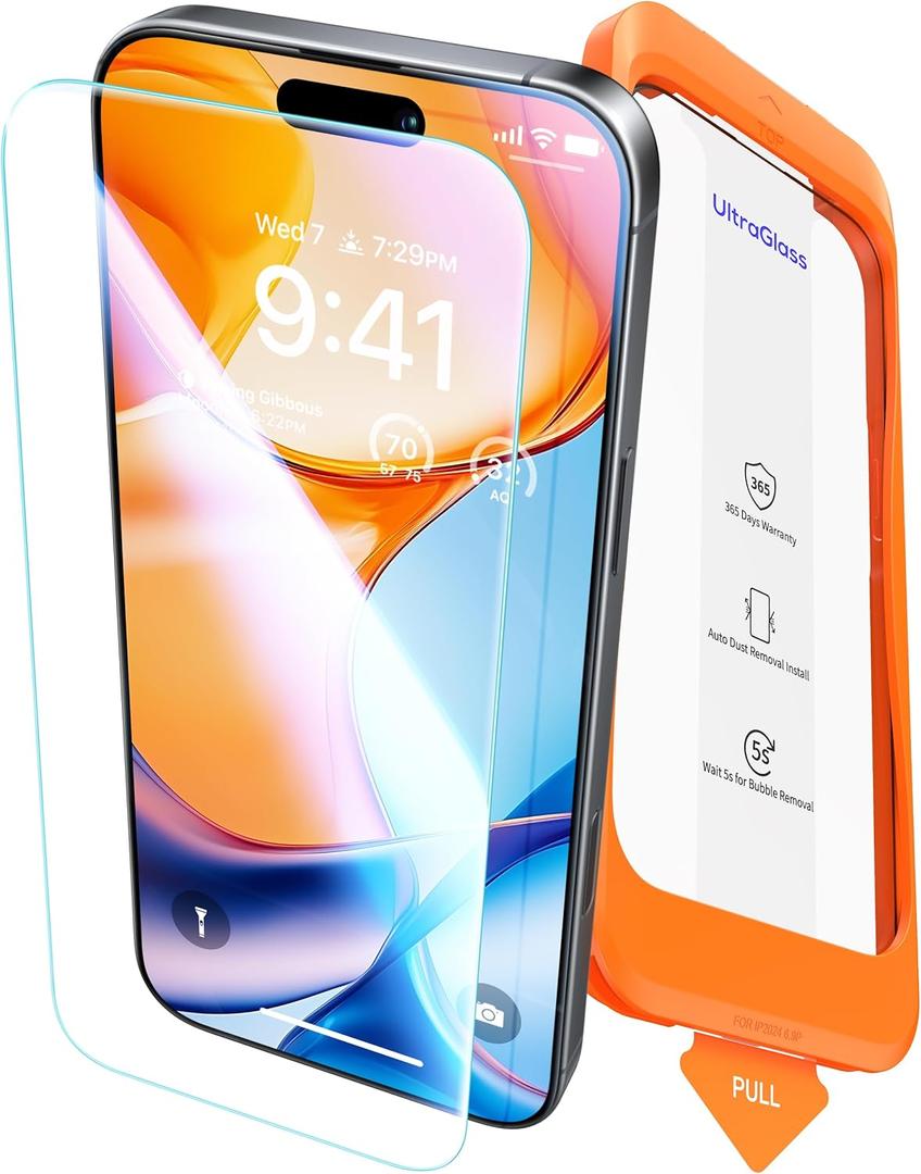 UltraGlass Crystal Armor for iPhone 16 Pro Screen Protector (No Black Bezels) 9H+ Military-Grade Shatterproof Screen Protector 16 Pro Tempered Glass, One Step Easy Installation, 1 Piece