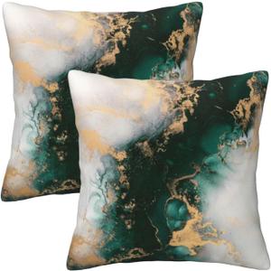 Emerald Green Gold Marble Pillow Covers 18x18 Set of 2, Green and Gold Modern Abstract Throw Pillow Covers Outdoor Decorative Pillow Case for Couch Bed Sofa Cushion Home Decor
