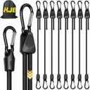KJE 8Pcs 48" Adjustable Bungee Cords with Hooks - Black Bungee Straps, Easy to Adjust from 7" to 48", Ideal for Outdoor Tie Downs, Securing Tarps & Canvases & Cargo in Cold Hot Climates