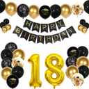 18th Birthday Decorations for Boys Black and Gold Balloons Garland Arch Kit with Number 18 Foil Confetti Balloon Happy Birthday Bunting Banner Black Gold Party Decor for 18 Years Old Men Anniversary