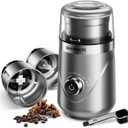 Adjustable Coffee Grinder Electric, Herb, Spice, Coffee Bean,Espresso Grinder with 2 Removable Stainless Steel Wet and Dry Bowl, Silver