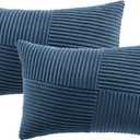 Fancy Homi Set of 2 Dusty Blue Boho Lumbar Rectangle Decorative Throw Pillow Covers 12x20 Inch with Diagonally Pattern for Couch Bed Sofa, Soft Corduroy Accent Modern Farmhouse Home Decor 30x50 cm