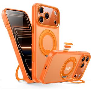 Magnetic for iPhone 17 Pro Case Camera Control Button with Stand [Compatible with MagSafe] [360 Rotatable Ring Holder Kickstand] [Military Grade Protection] 17Pro Phone Case 6.3 Inch, Orange
