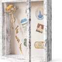 Califortree 8x10 Shadow Box Frame with Linen Back - Real Glass, Push Pins Included, Sturdy Rustic Memory Display Case, Fits 6.8x8.8 Inserts, Distressed White