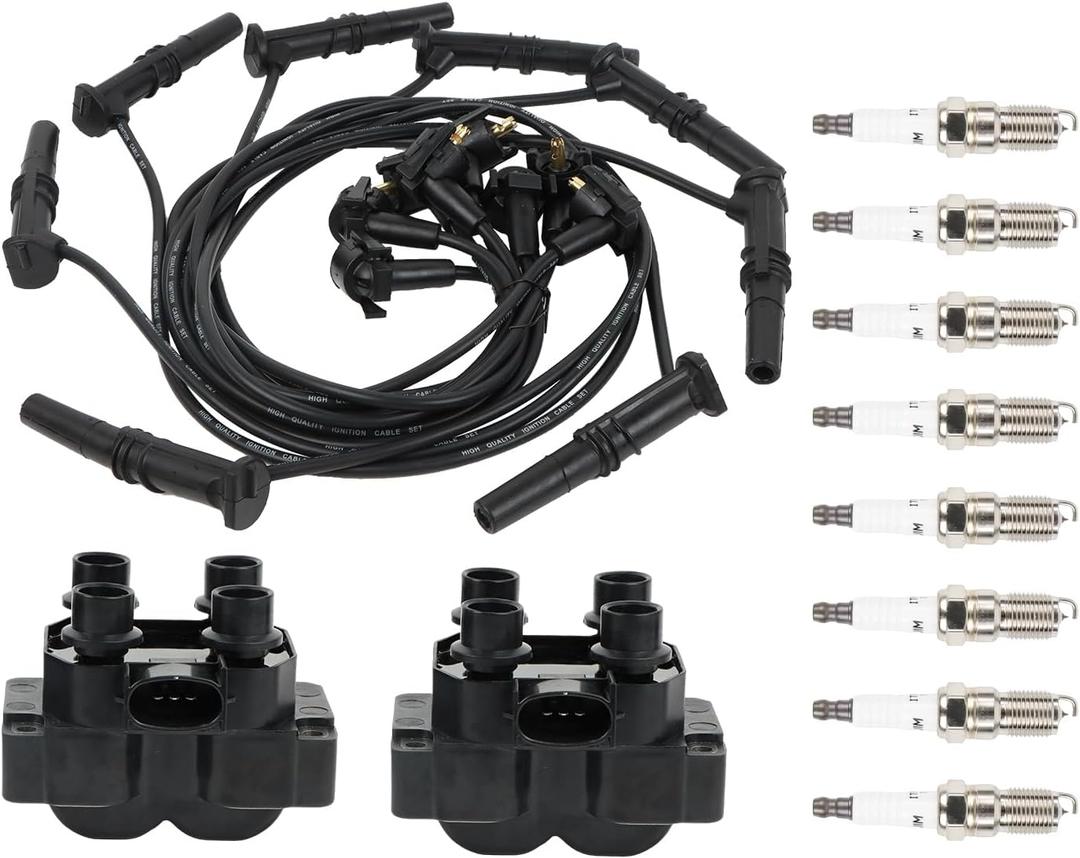 Autodevil FD487 2PCS Ignition Coil+8 Spark Plug+Wire Set Compatible with 19912001 Ford Mercury Lincoln Contour F150 Escort Explorer Mustang Ranger Town Car Mark VIII 4.6L Replacement 88F12029A1A