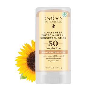 Babo Botanicals Daily Sheer Mineral Tinted Sunscreen Stick SPF50 - Natural Zinc Oxide - For Face - For all ages - EWG Verified - Water Resistant - Fragrance-Free