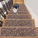 HEBE Carpet Stair Treads Non Slip 15 PCS 8" X 30" Edging Stair Runner for Wooden Steps Indoor Self Adhesive Stair Rugs Runners Reusable Staircase Step Treads Mat for Kids,Elders,Pets (Brown/Vines)