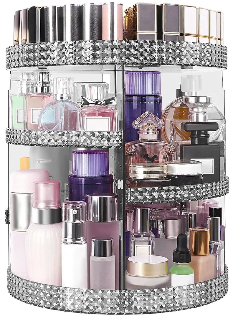 360 Degree Rotating Makeup Organizer, Extra Large Capacity Cosmetic Storage Unit, Removable DIY 7 Layers Skincare Organizer, Acrylic Beauty Perfume Organizer for Vanity Countertop (Gray) (XL)