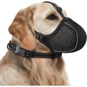 Dog Muzzle,Soft Nylon Muzzles Anti Biting Barking Chewing,Breathable Reflective Adjustable Loop Pets for Small Medium Large Sized Dogs,Allows Panting and Drinking(Black M)