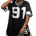 KIMSOONG Jersey Shirts for Women Shorts 2 Piece Sets Going Out Number Graphic V Neck Y2K Streetwear Tee and Short Pants Suits (Black, XXL)