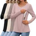 Oakgarden 4 Pack Women's Cotton Nursing Tops Breastfeeding Maternity Hidden Zippers Crew Neck Long Sleeve Pregnancy Shirts (X-Large, Gray Rose, Taupe, Beige, Black)