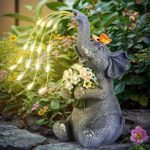 Solar Garden Elephant, Lights Watering Decor, Animal Statue Outdoor, Fairy Garden Accessories,Patio,Yard,Balcony Decorations, Lawn Ornament, Housewarming, Birthday,Mothers Day Mom Gifts, Medium