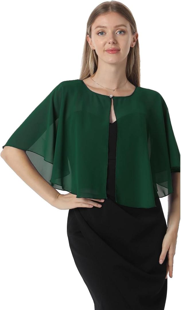 Chiffon Capelet Soft capes Shawls and Wraps for Evening Dress Wedding Cape 1920s shawl accessories for women flapper Cover Up (Dark Green)
