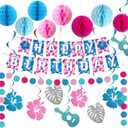 Tropical Party Decorations, Luau Themed Party Supplies, Birthday Banner, Honeycomb Balls, Summer Theme Hanging Swirls, Circle Dots Garland, Hawaiian Beach Decor for Boys and Girls