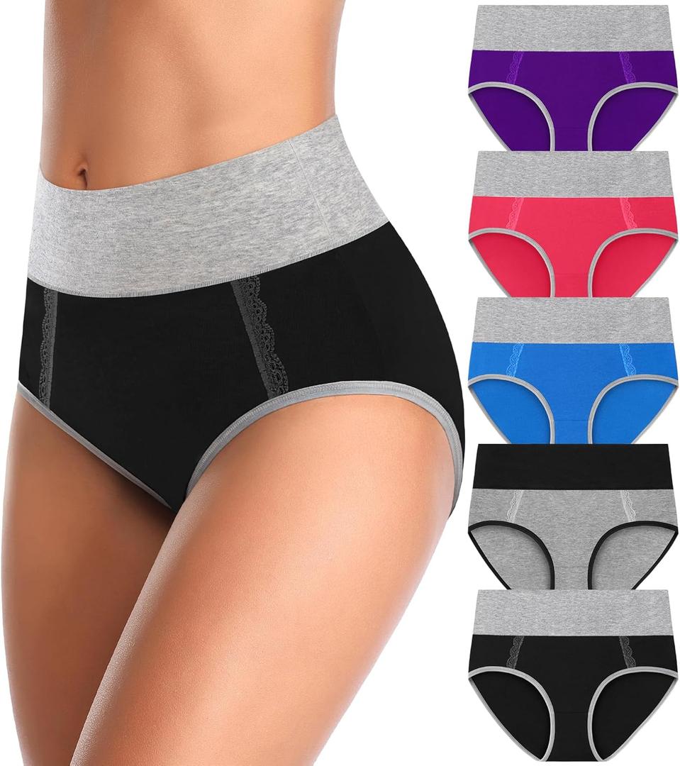 MISSWHO Cotton High Waisted Womens Underwear Soft Stretch Breathable Full Coverage Ladies Panties Multipack (Large, Multicolor 5aa)