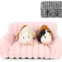 Guinea Pig Couch - Fluffy Small Pet Sofa with with Two Removable Washable Covers, Guinea Pig Bed with Stuffed Arms and Back, Super Cozy Corduroy Fleece, Pink and Dark Gray Respectively