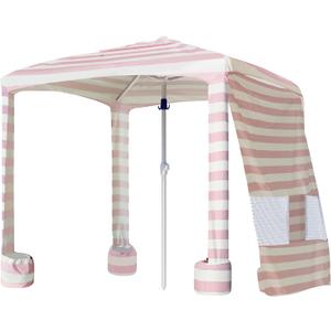 AMMSUN Beach Cabana, 6.5'6.5' Beach Canopy, Easy Set up and Take Down, Cabana Tent with Sand Pockets, Instant Sun Shade with Side Wall, Elegant Pink