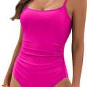 Eomenie Women's One Piece Swimsuits Tummy Control Ruched Bathing Suit 1 Piece Swimwear (X-Large, Hot Pink)