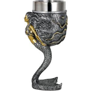 alikiki Fantasy Mermaid Octopus Wine Goblet - Sparkling Silver Tail Chalice Cup - 7oz Stainless Steel Drinking Vessel - Novelty Gothic Gifts for Birthday Men Women Bar Party Drinkware Decorations