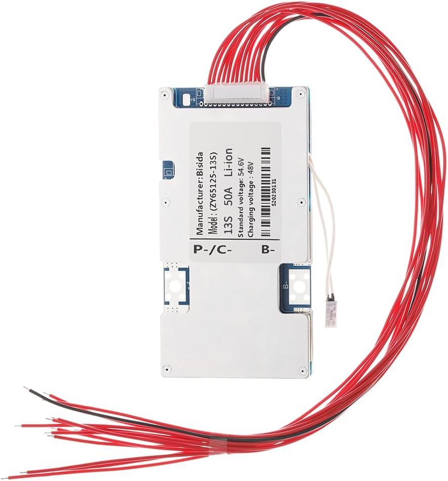 13S BMS 48V 50A Li-ion PCB Protection Board with Balance Wire and NTC,Ten Functional protections, Common Port, for Solar Energy Storage, Balance Car Lithium-ion Battery Pack (13S 48V 50A)