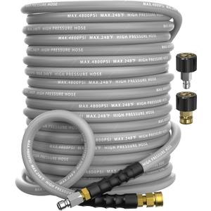 3/8" Pressure Washer Hose 100FT 4800 PSI, Kink Resistant Steel Braided Layer & NonMarking Rubber for Hot/Cold Water, High Power Washer Hose With 3/8 Inch Quick Connect & M22 Fitting, Gray