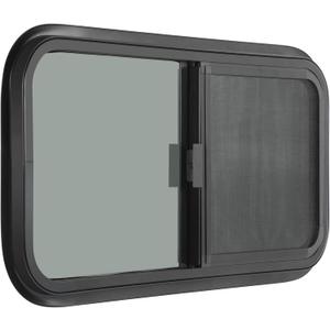 Horizontal RV Window, 21" W x 14" H Tinted Sliding RV Window with Net Screen and Trim Ring, Suitable for 15/16" or 1-3/8" and Slightly Thicker Up to 1/16" Walls, DOT Approved