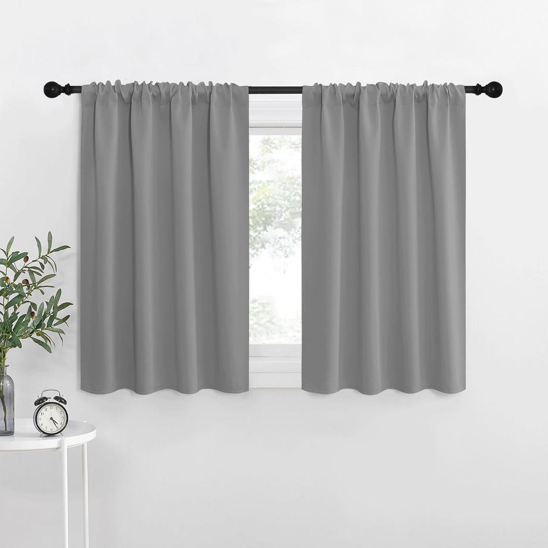 NICETOWN RV Blackout Curtains for Camper Windows, Short Room Darkening Curtains for Kitchen, Home Decoration Thermal Insulated Blackout Drapes for Small Windows (Silver Grey, 2 Panels, W29 x L30)