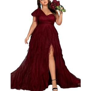 Women's Plus Size Wedding Guest Long Dress One Shoulder Summer Maxi Elegant Evening Party Cocktail Gown for Bridesmaid Prom, 3XL