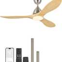 VONLUCE Ceiling Fans with Lights, 52 inch Smart Ceiling Fan with Remote/APP/Alexa Control, 3 Blades, 6 Speeds, Noiseless Reversible DC Motor, Wood Ceiling Fan for Bedroom Farmhouse, Nickel