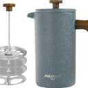 POLIVIAR French Press Coffee Maker, 34 Ounce Coffee Press with Real Wood Handle, Double Wall Insulation & Dual-Filter Screen, Food Grade Stainless Steel for Good Coffee and Tea JX2023-FPLU