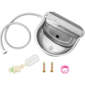 MAOPINER Stainless Steel Water Dispenser for Dog, Dog Drinking Water Bowl, Water Trough Waterer Dispenser for Livestock, Self-Filling Trough with Float Valves and Pipe Hose (with Drain Hole)