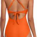Eomenie Women's One Piece Swimsuits Tummy Control Cutout High Waisted Bathing Suit Wrap Tie Back 1 Piece Swimsuit (Orange, L)