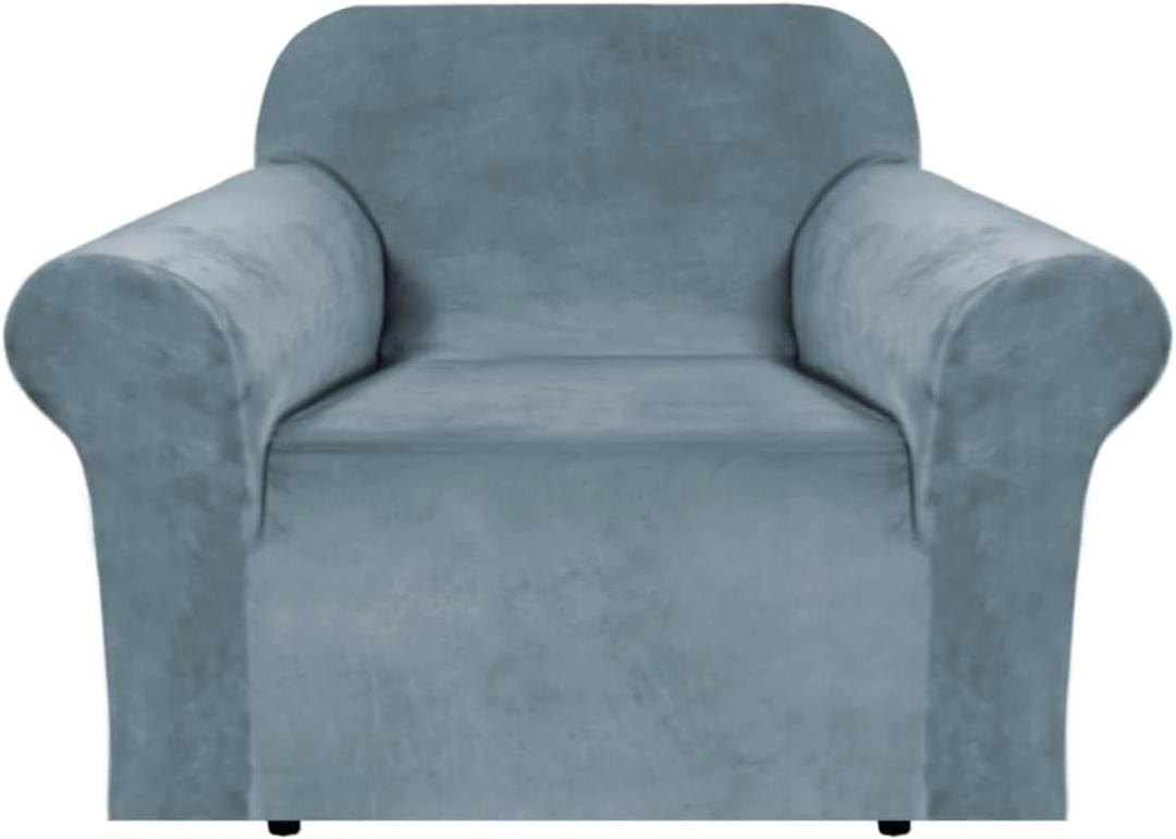 H.VERSAILTEX Stretch Velvet Armchair Cover Couch Covers 1 Cushion Chair Slipcover for Living Room Furniture Cover Crafted from Thick Comfy Rich Velour (Chair 31"-49", Stone Blue)