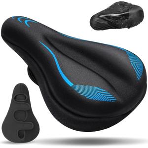 Gel Bike Seat Cushion, Soft Gel Padded Bicycle Seat Cover for Men & Women Comfort, Extra Padding Cycle Seat Cushion for Peloton, Stationary Exercise Bike, Beach Cruiser, Ebike, MTB, Road Bicycle (C1 Blue)