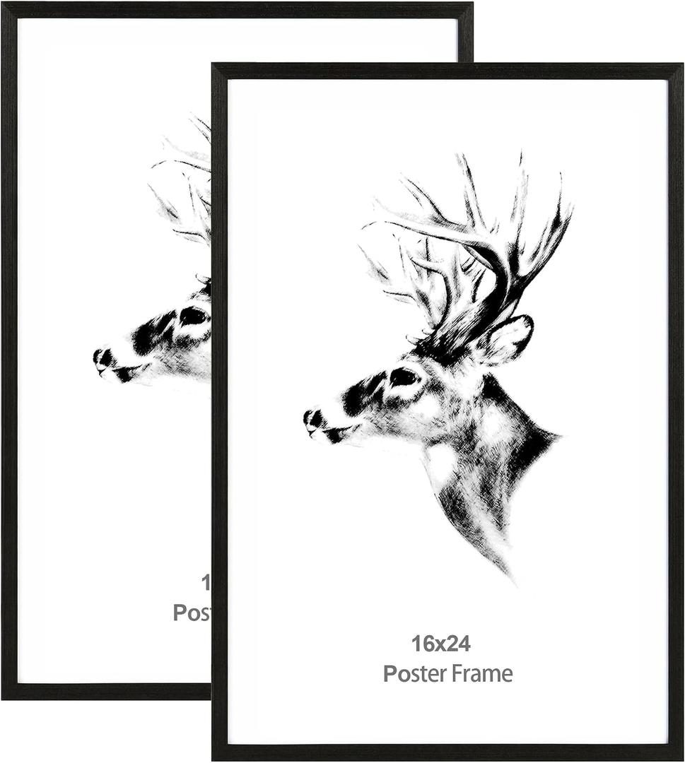 Yaetm 16x24 Poster Frame Black Set of 2, Solid Wood Frame 16 x 24 for Pictures, Posters & Art Prints, Horizontal and Vertical Wall Mount (2 pack, Anthracite Black)