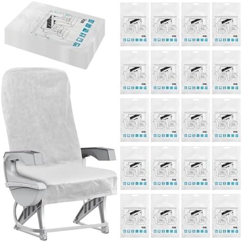 Tebery 20 Pack Disposable Airplane Seat Covers, Portable Non-Woven Car Seat Cover for Travel, Individually Wrapped Public Seat Protector for Train, Bus, Movie Theatre, Rental Car, Chair